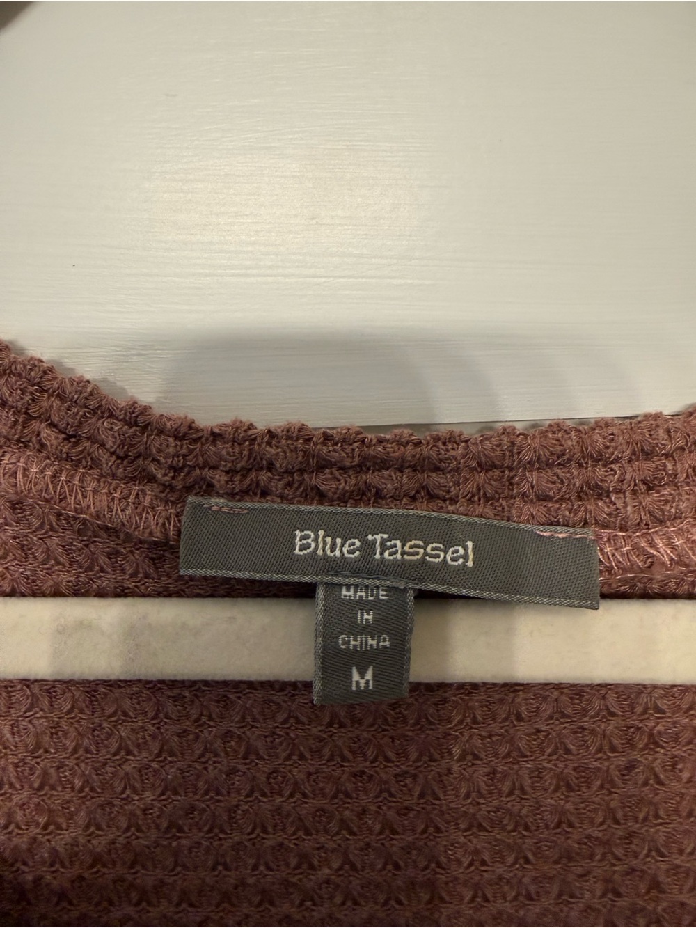 Anthropologie Blue Tassel Mauve Waffle-Knit Crewneck Sweater